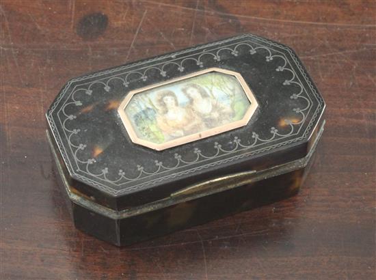A George III elongated octagonal tortoiseshell snuff box, 3in.